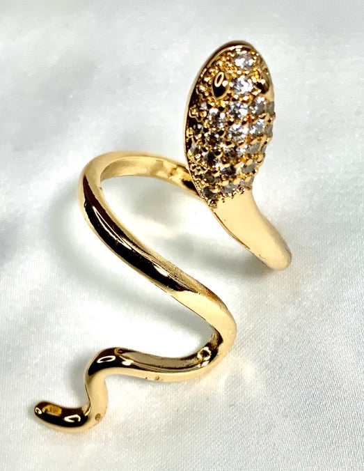 Ring Long Snake Shape Gold Color Zirconia Adjustable Ring
