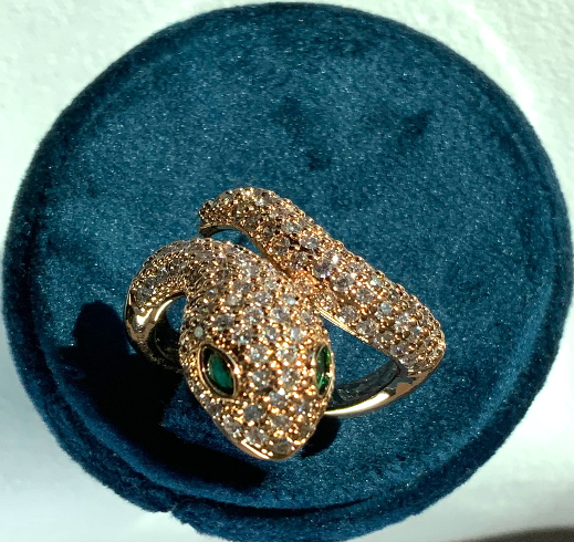 Ring Snake Shape Emerald Eye Gold Color Zircon 3AAA