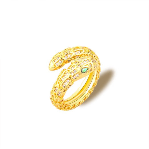 Ring Gold Plated Snake Shape Green Eye Zircon Gold Color Adjustable