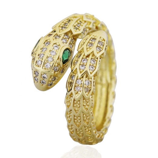Ring Gold Plated Snake Shape Green Eye Zircon Gold Color Adjustable