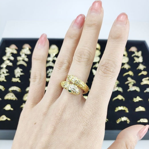 Ring Gold Plated Snake Shape Green Eye Zircon Gold Color Adjustable