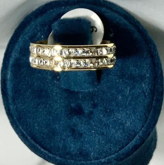 Anillo Doble Banda Estilo Color Oro Zirconia