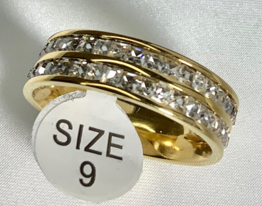 Anillo Doble Banda Estilo Color Oro Zirconia