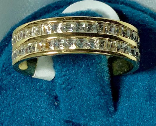 Anillo Doble Banda Estilo Color Oro Zirconia