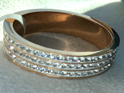 Anillos 3 Bandas Estilo Color Oro Rosa Circón