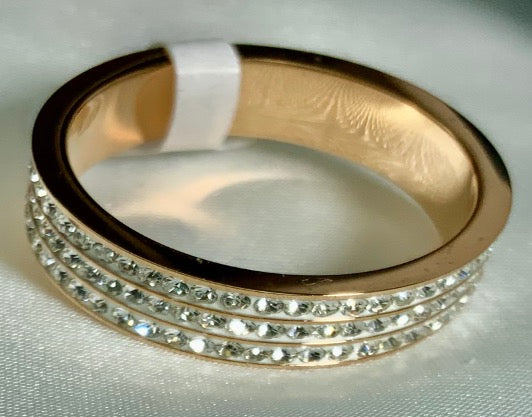 Anillos 3 Bandas Estilo Color Oro Rosa Circón