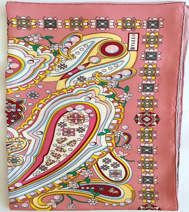 Geliebter Damenschal aus Seide Vintage "Palms Square" in Creme und Rot Burgunderfarben