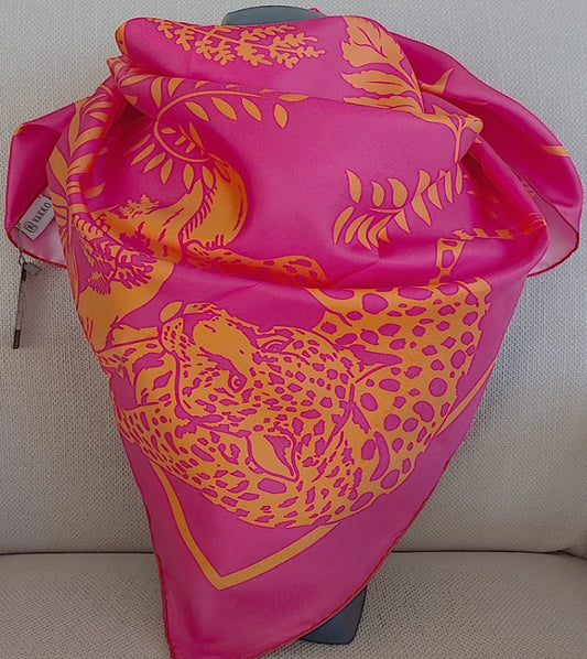 Geliebter Damenschal aus Seide Vintage "Palms Square" in Creme und Rot Burgunderfarben
