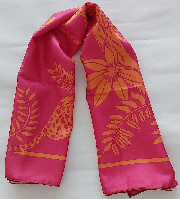 Geliebter Damenschal aus Seide Vintage "Palms Square" in Creme und Rot Burgunderfarben
