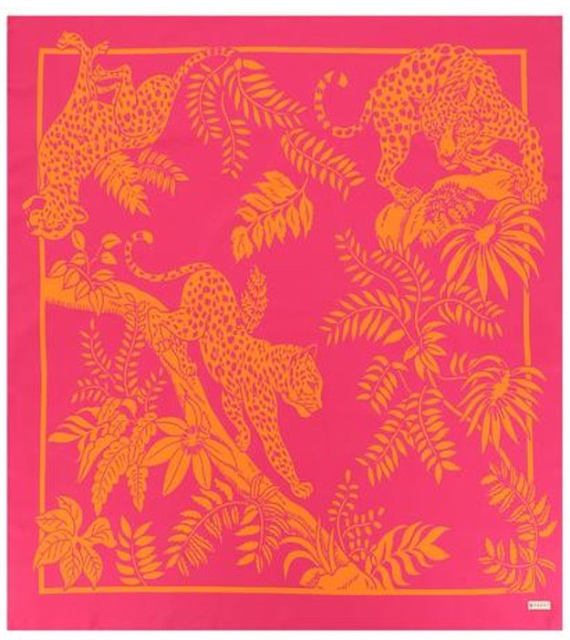 Geliebter Damenschal aus Seide Vintage "Palms Square" in Creme und Rot Burgunderfarben