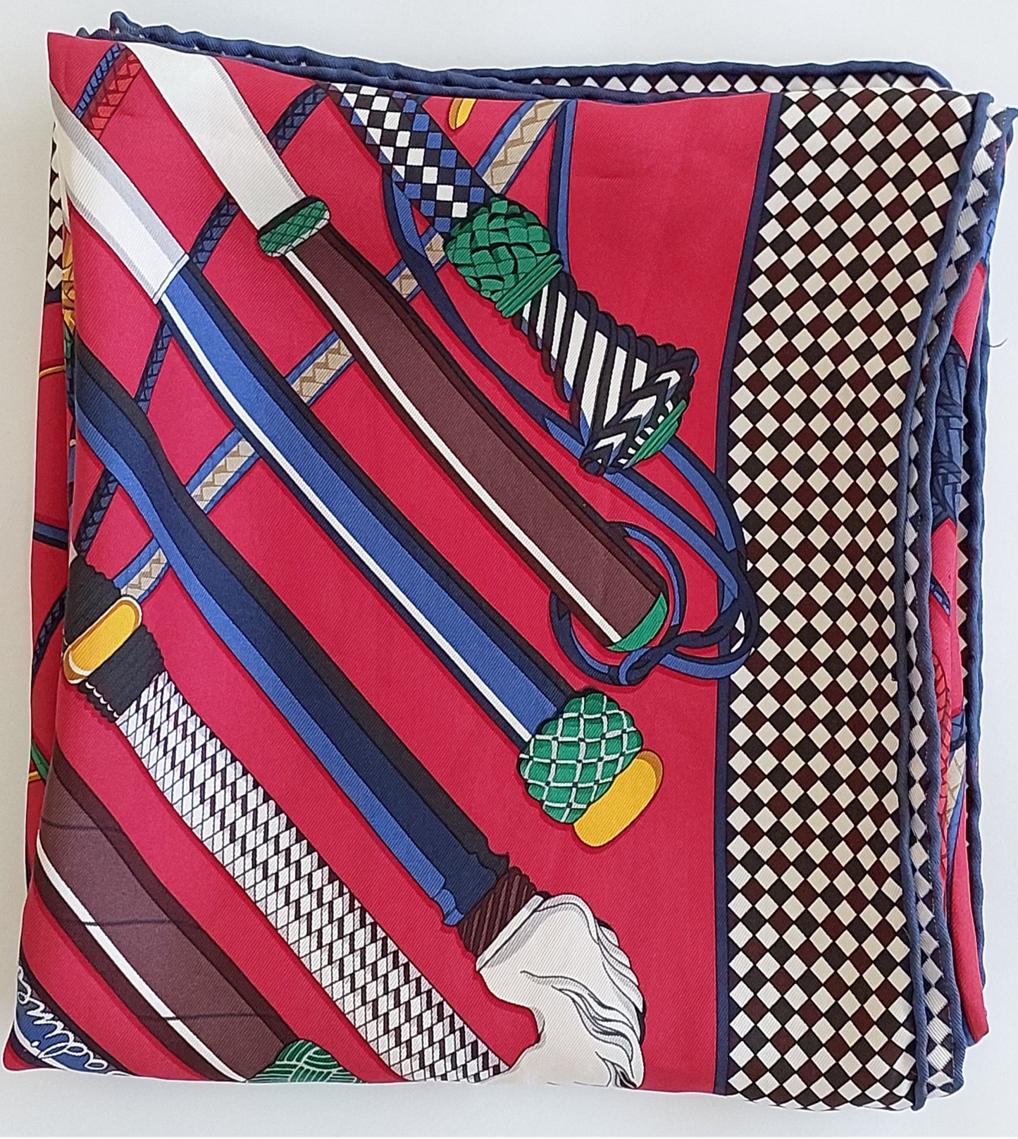 Pañuelo Mujer Pre-loved Vintage 100% Seda "Rendez-Vous Chez Hermès" Marrón Naranja y Azul