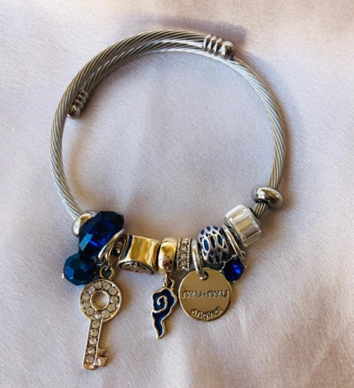 Pulsera Ajustable Llave Zircon Azul Strass