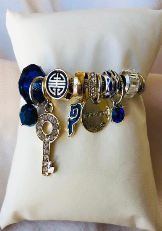 Pulsera Ajustable Llave Zircon Azul Strass