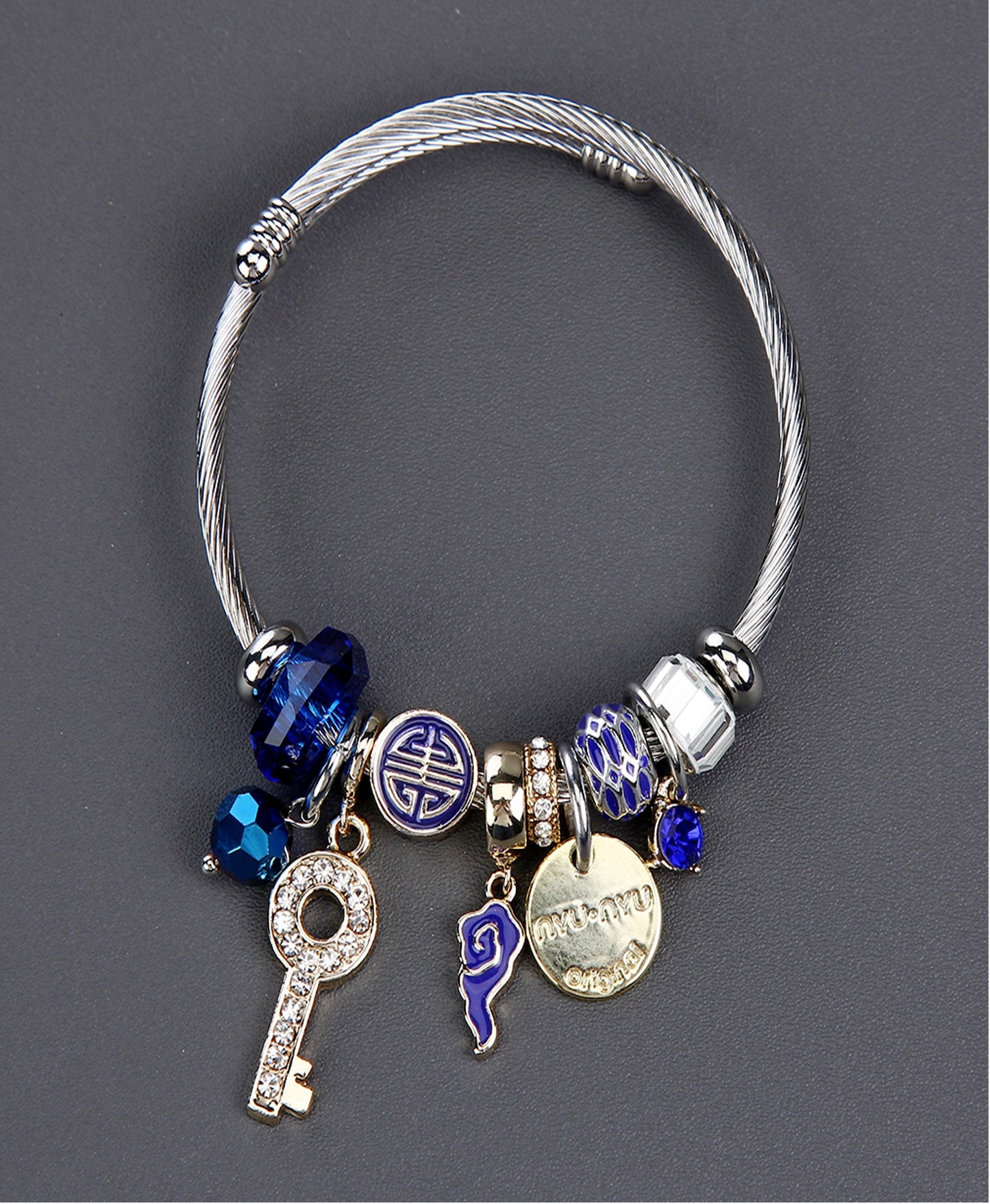 Pulsera Ajustable Llave Zircon Azul Strass