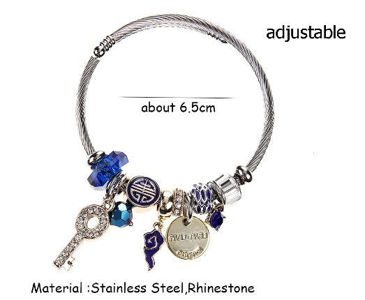 Pulsera Ajustable Llave Zircon Azul Strass