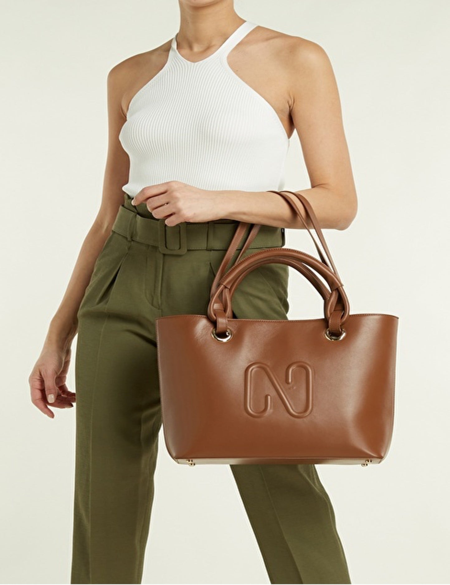 Woman Handbag 100% Leather Bag Brown Color Handle and Shoulder Strap