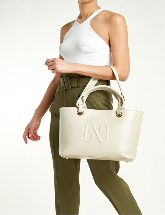 Damenhandtasche 100% Ledertasche Cremefarben