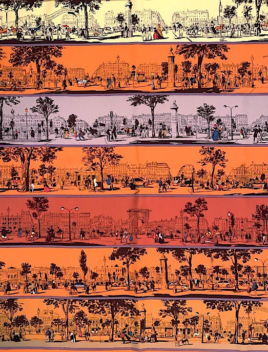 Pañuelo Pre-loved Mujer Seda Vintage “A L'OMBRE DES BOULEVARDS” Carré de soie Color Naranja