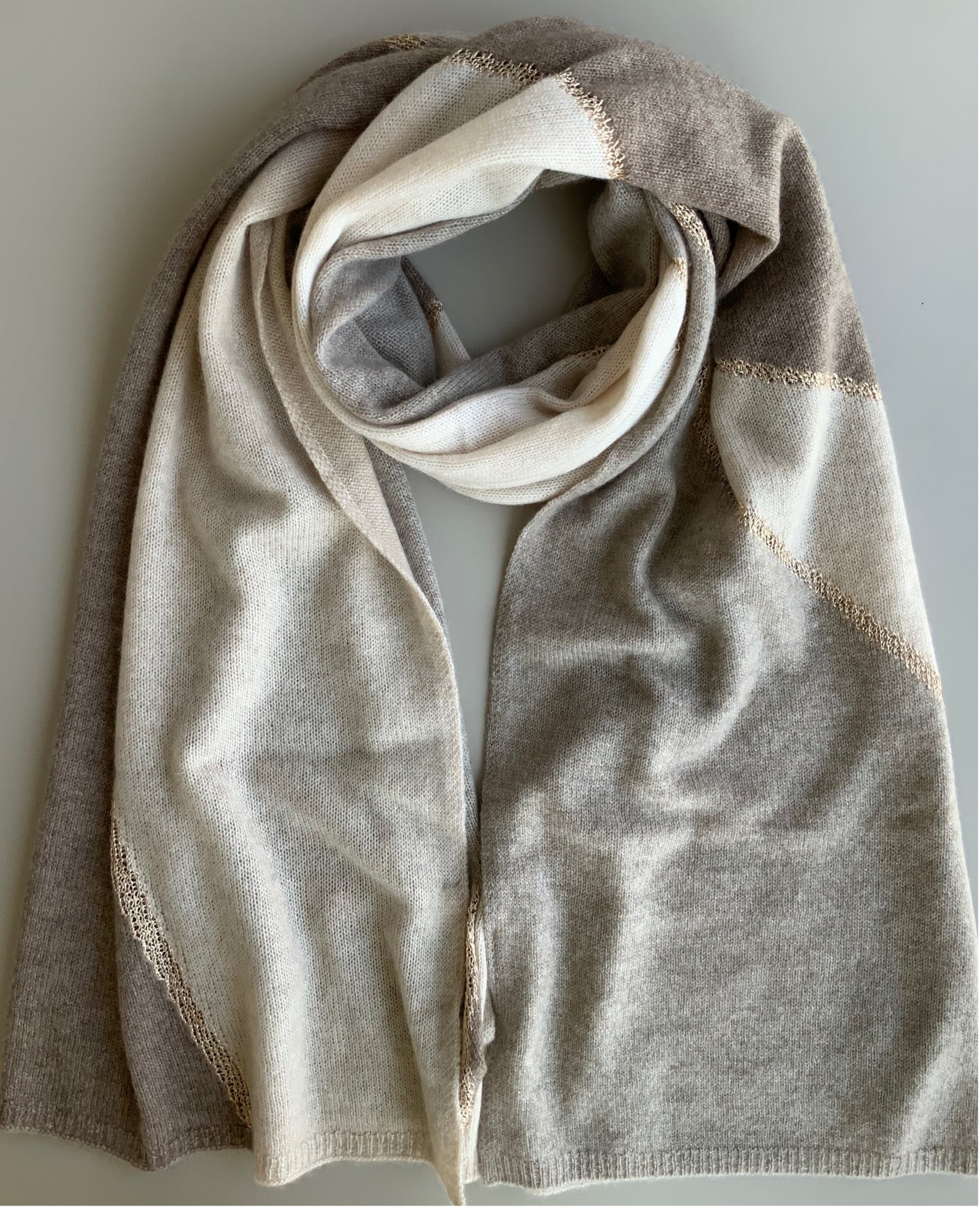 Shawl 100% Cashmere Naturel Shades of Brown Colors with Golden trim Great Gift