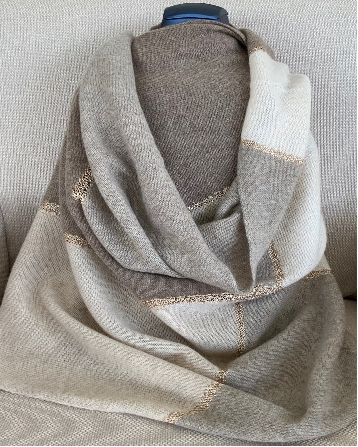 Shawl 100% Cashmere Naturel Shades of Brown Colors with Golden trim Great Gift