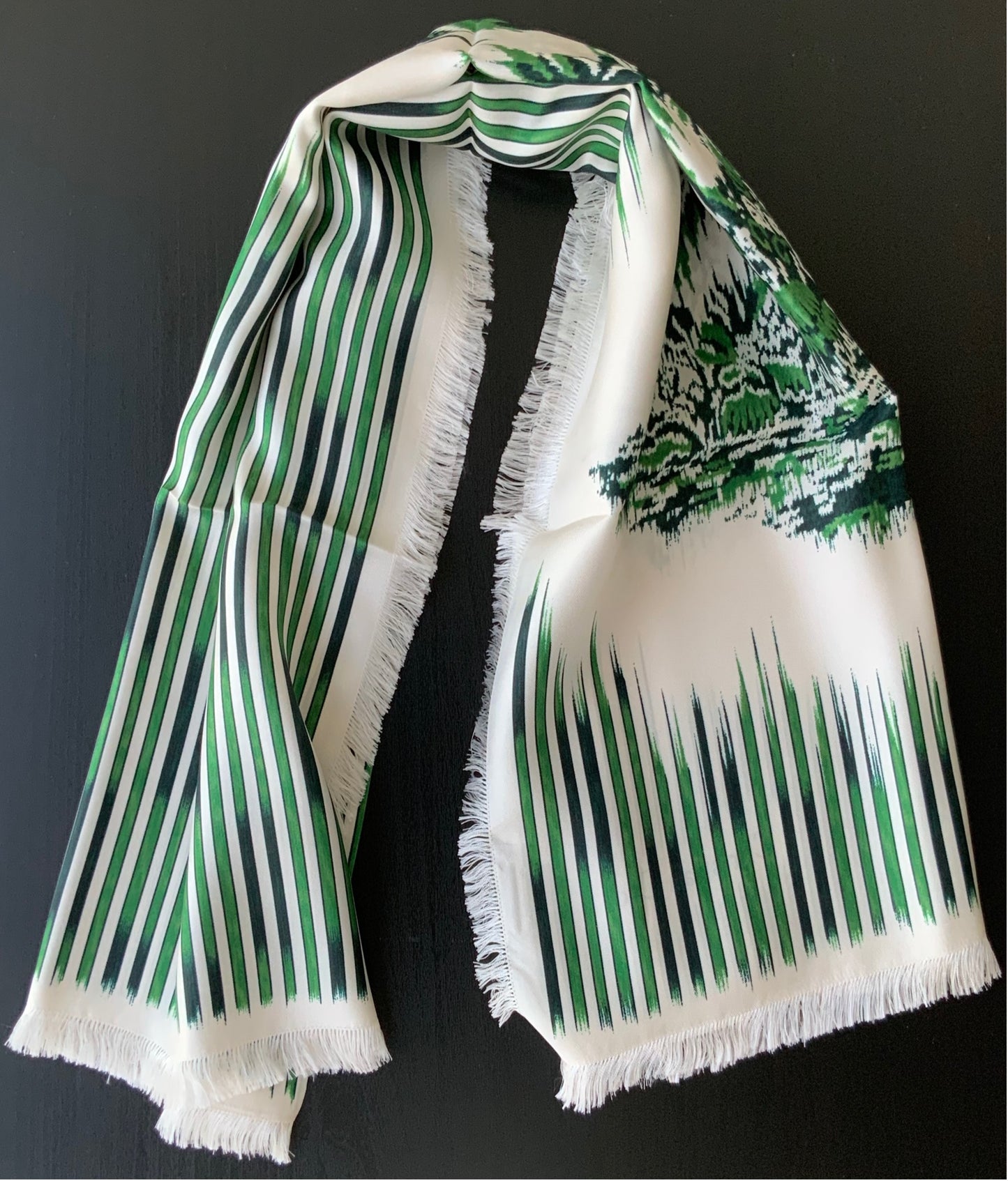Woman Pre-loved Scarf Silk Vintage Christian Dior "Palms Square" on Cream and Green Colors Colors