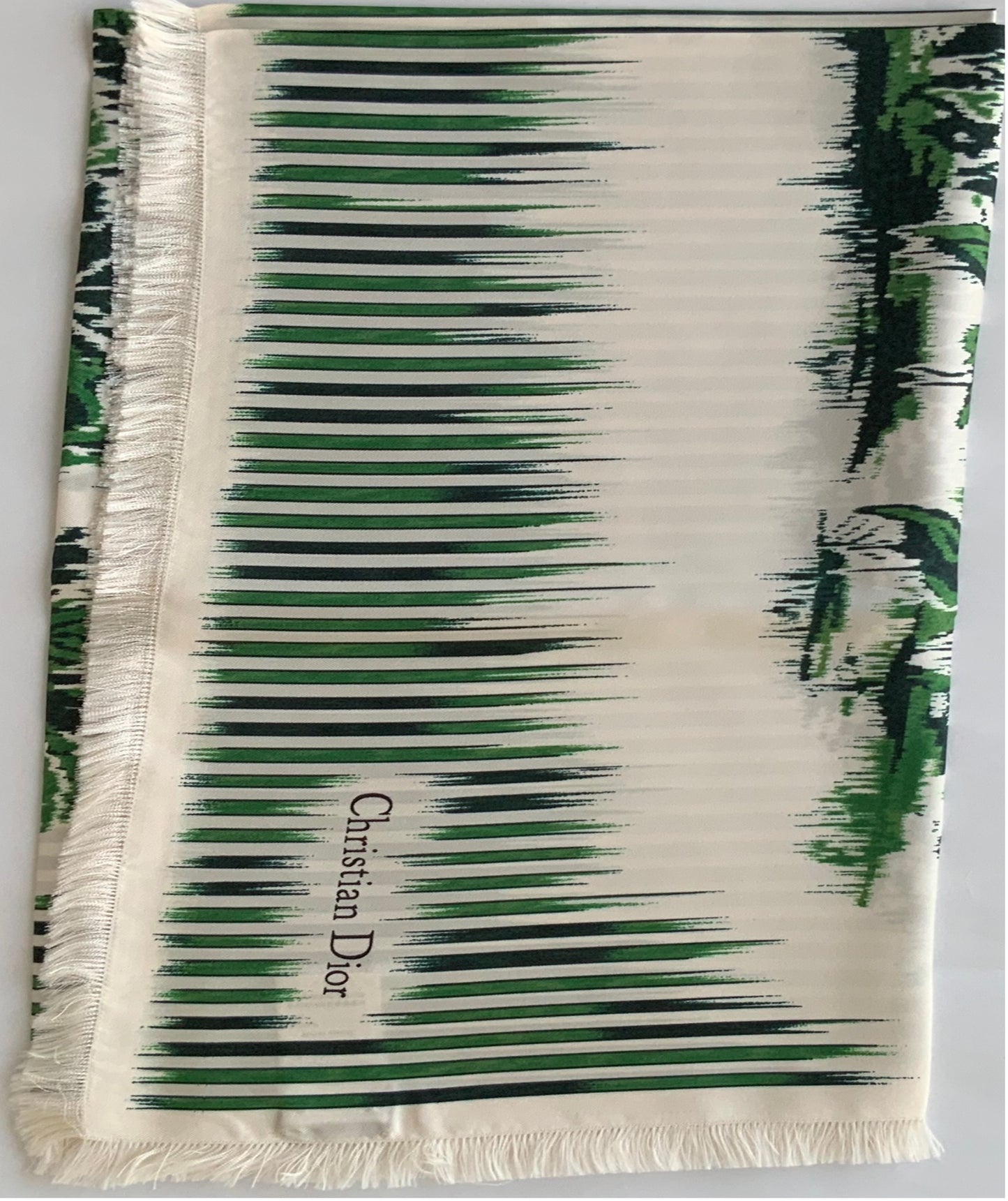 Woman Pre-loved Scarf Silk Vintage Christian Dior "Palms Square" on Cream and Green Colors Colors