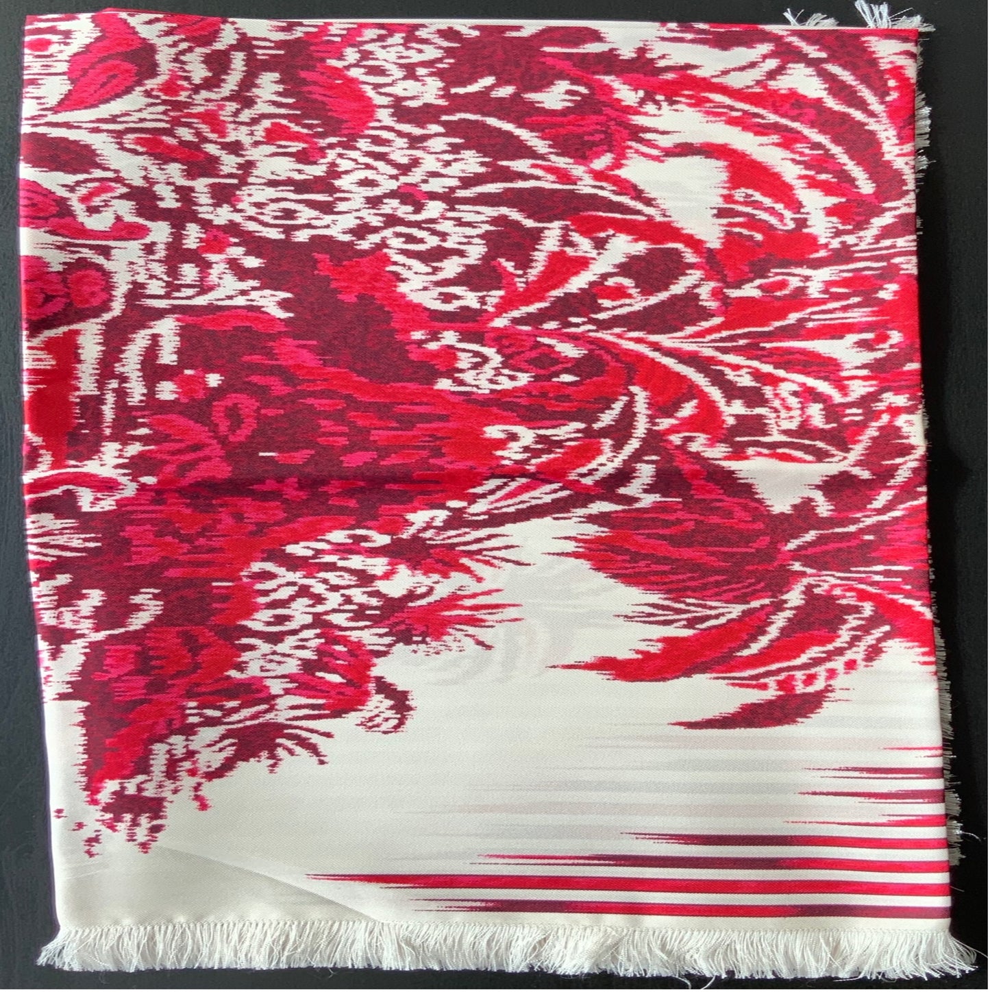 Woman Pre-loved Scarf Silk Vintage Christian Dior "Palms Square" on Cream and Red Burgundy Colors